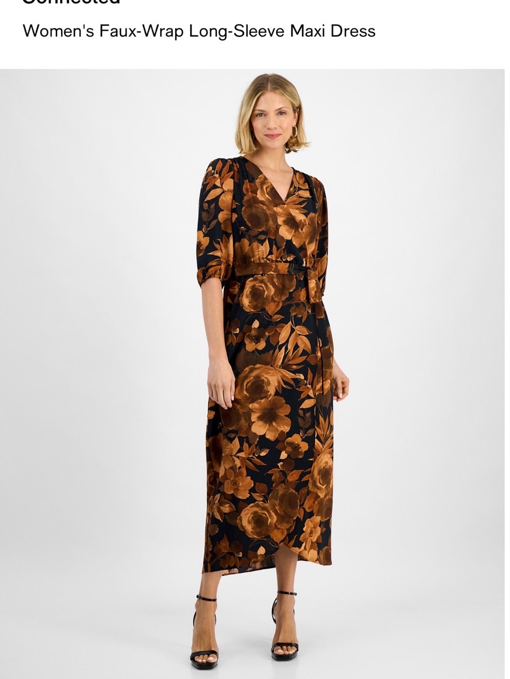 Faux-Wrap Maxi Dress in Black and Brown Floral